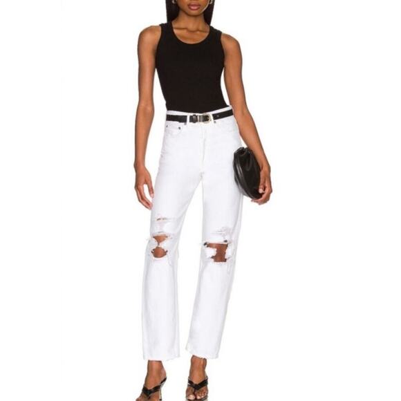 Agolde Fen Jeans White Organic Cotton Distressing 26 Relaxed High Rise Taper - Picture 1 of 11